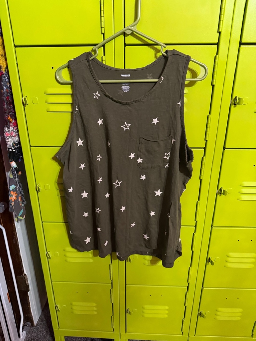 Sonoma Olive Star Print Sleeveless Pocket Tank